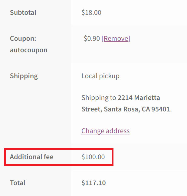 Example of custom cart fee in WooCommerce
