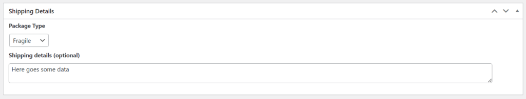 Screenshot of the Shipping details custom order meta box